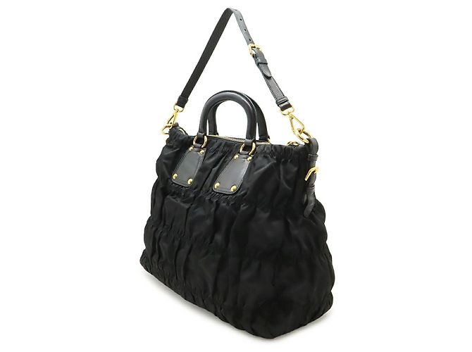 Borsa a spalla 2-Way Gather in Tessuto Prada Nero - vista 2