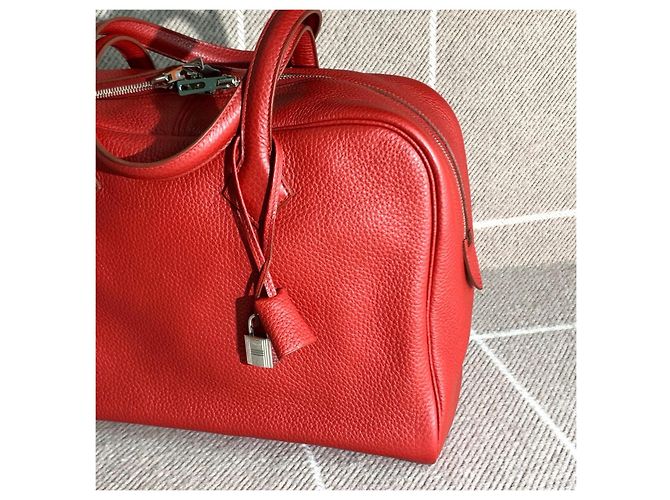 Borsa Hermès Victoria 35 in pelle rossa Rosso - vista 7