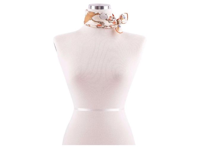 Hermès Schal aus Seidentwill Orange Creme Blau - Ansicht 10