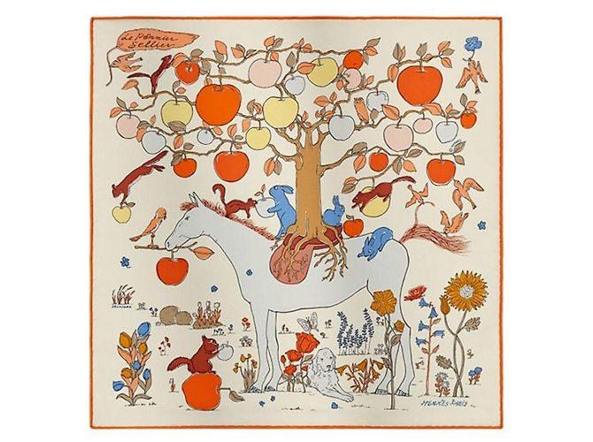 Hermès Schal aus Seidentwill Orange Creme Blau - Ansicht 2