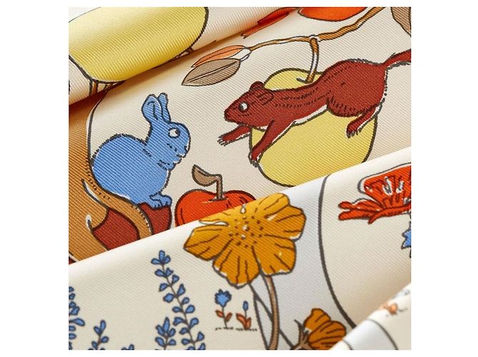 Hermès Schal aus Seidentwill Orange Creme Blau - Ansicht 5