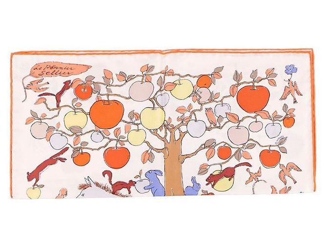 Hermès Schal aus Seidentwill Orange Creme Blau - Ansicht 8
