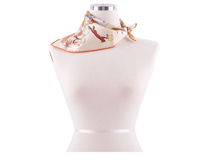 Hermès Schal aus Seidentwill Orange Creme Blau - Ansicht 9