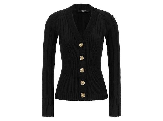 Balmain Leichter Strick-Cardigan mit V-Ausschnitt und Knöpfen Schwarz - Ansicht 3