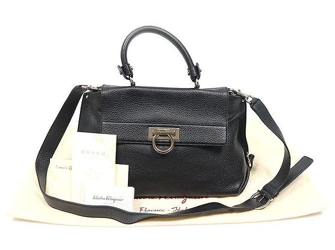 Salvatore Ferragamo Black Calfskin Gancini Sophia Small Nero - vista 2