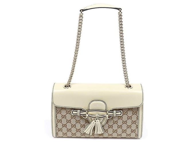 Gucci Bolso de hombro Emily de piel marfil con logo GG jacquard y borla Castaño - vista 3