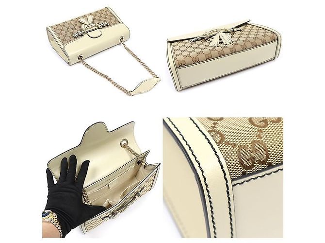 Gucci Bolso de hombro Emily de piel marfil con logo GG jacquard y borla Castaño - vista 5