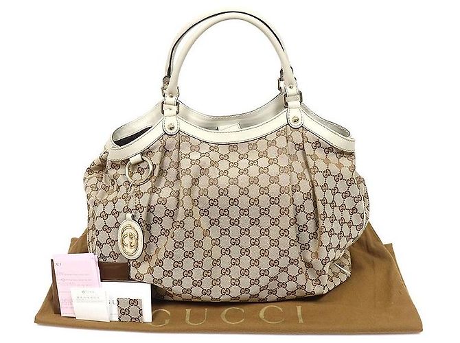 Gucci Borsa Tote Sukey Large in pelle bianca Marrone - vista 2