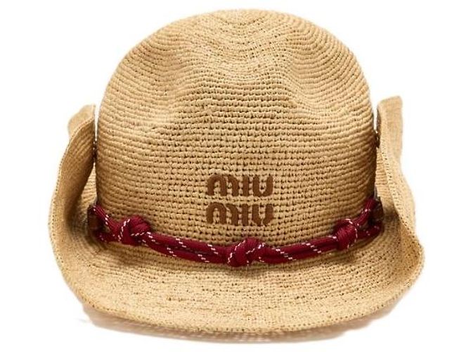 Miu Miu Raphia Hut beige bordeaux Braun - Ansicht 3