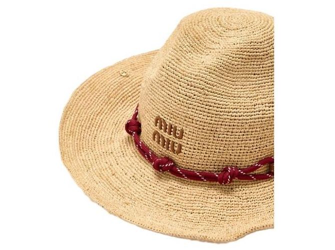 Miu Miu Raphia Hut beige bordeaux Braun - Ansicht 4