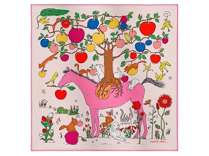 Hermès Bufanda Le Pommier Sellier Rosa - vista 2