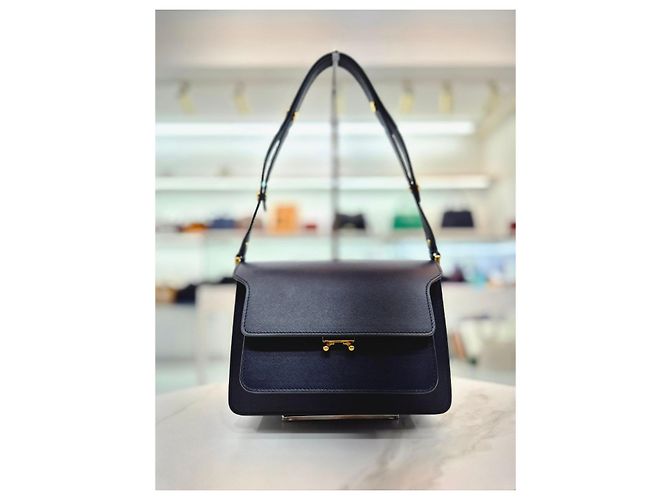 Marni Borsa a tracolla e crossbody Trunk media in Saffiano Blu - vista 2
