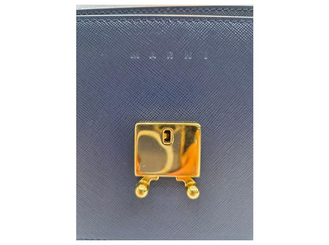 Marni Borsa a tracolla e crossbody Trunk media in Saffiano Blu - vista 20