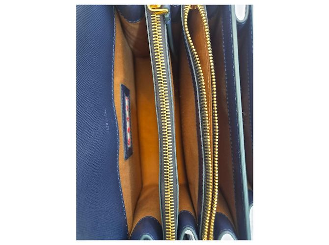 Marni Borsa a tracolla e crossbody Trunk media in Saffiano Blu - vista 8