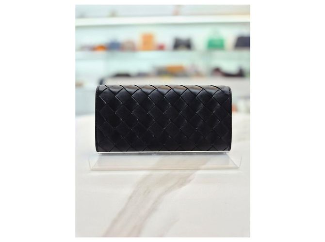 Bottega Veneta Großes Intrecciato Long Wallet mit Klappe Schwarz - Ansicht 14