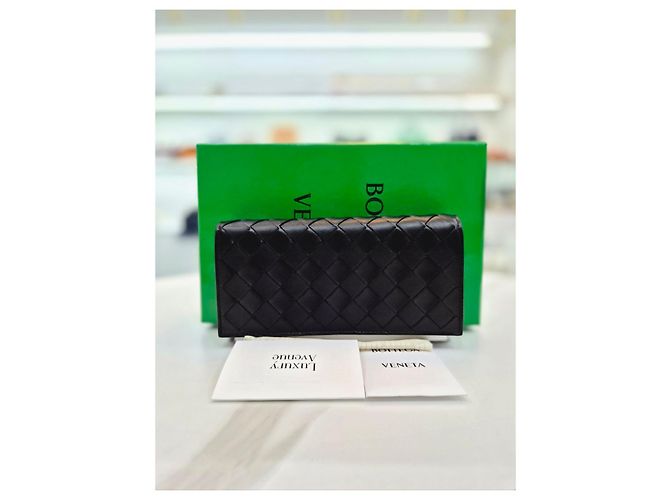 Bottega Veneta Großes Intrecciato Long Wallet mit Klappe Schwarz - Ansicht 9