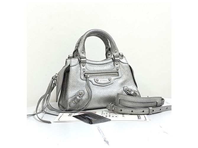 Balenciaga Borsa Neo Classic City Mini Top Handle Silver Argento - vista 4