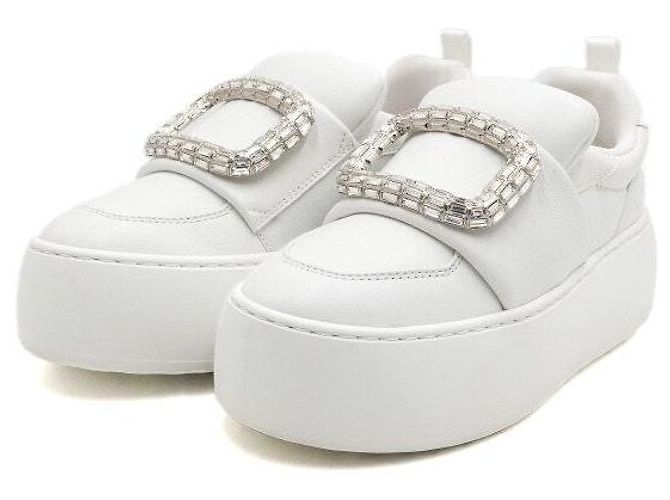 Roger Vivier Weiße Leder-Sneaker mit Kristallschließe - Ansicht 3