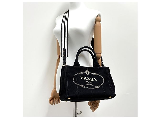 Prada Canapa Canvas Tote Bag Schultertasche Black Schwarz - Ansicht 3