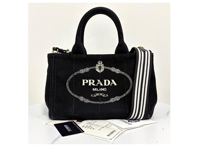 Prada Canapa Canvas Tote Bag Schultertasche Black Schwarz - Ansicht 4