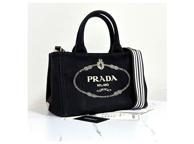 Prada Canapa Canvas Tote Bag Schultertasche Black Schwarz - Ansicht 5