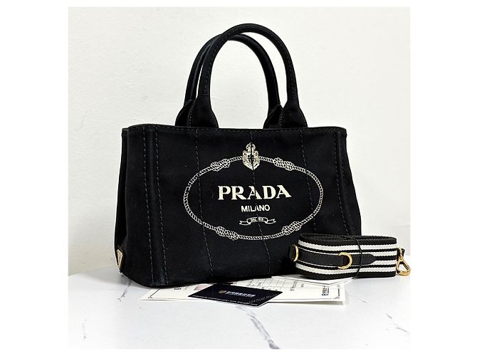 Prada Canapa Canvas Tote Bag Schultertasche Black Schwarz - Ansicht 6