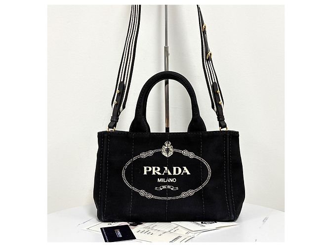 Prada Canapa Canvas Tote Bag Schultertasche Black Schwarz - Ansicht 8