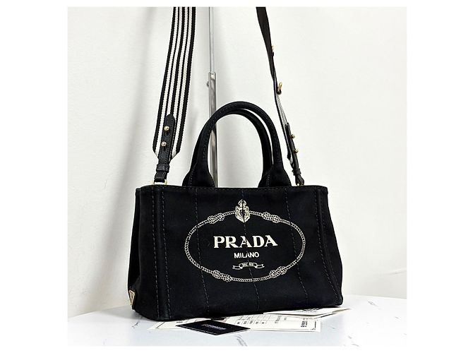 Prada Canapa Canvas Tote Bag Schultertasche Black Schwarz - Ansicht 9