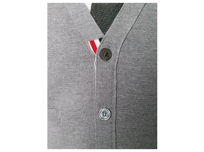 Thom Browne 4-Bar Cardigan mit V-Ausschnitt Hellgrau Braun - Ansicht 4