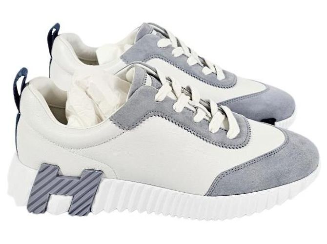 Hermès Bouncing Sneakers Scarpe Sportive Donna Suede Goat Leather Blanc Blue Galet - vista 10