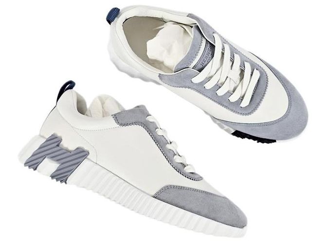 Hermès Bouncing Sneakers Scarpe Sportive Donna Suede Goat Leather Blanc Blue Galet - vista 11