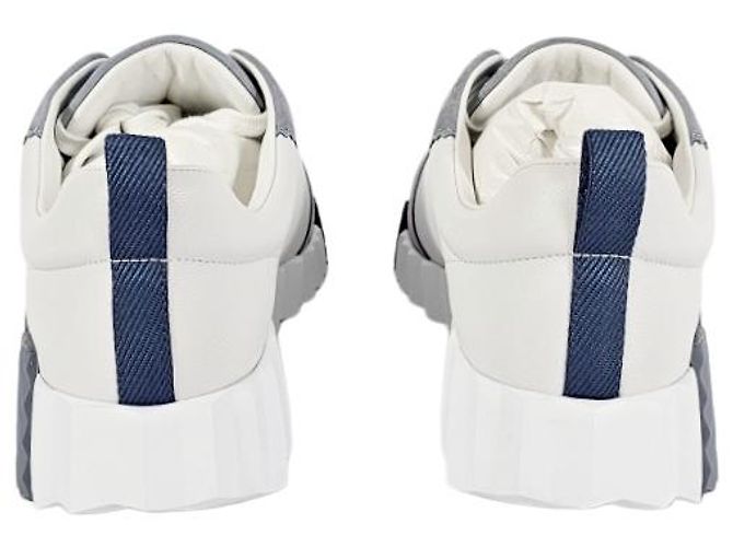 Hermès Bouncing Sneakers Scarpe Sportive Donna Suede Goat Leather Blanc Blue Galet - vista 12