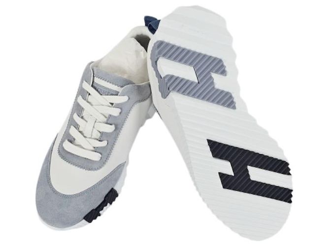 Hermès Bouncing Sneakers Scarpe Sportive Donna Suede Goat Leather Blanc Blue Galet - vista 13