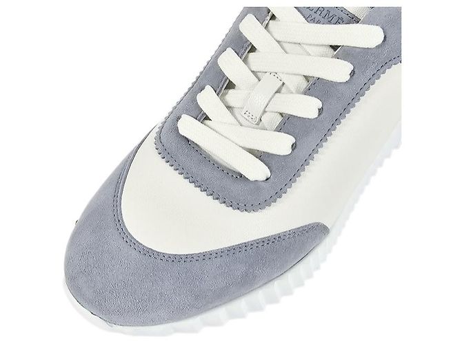 Hermès Bouncing Sneakers Scarpe Sportive Donna Suede Goat Leather Blanc Blue Galet - vista 14