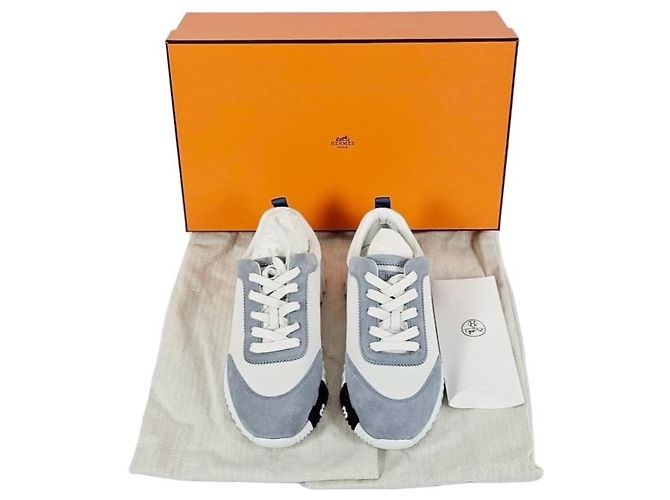 Hermès Bouncing Sneakers Scarpe Sportive Donna Suede Goat Leather Blanc Blue Galet - vista 16