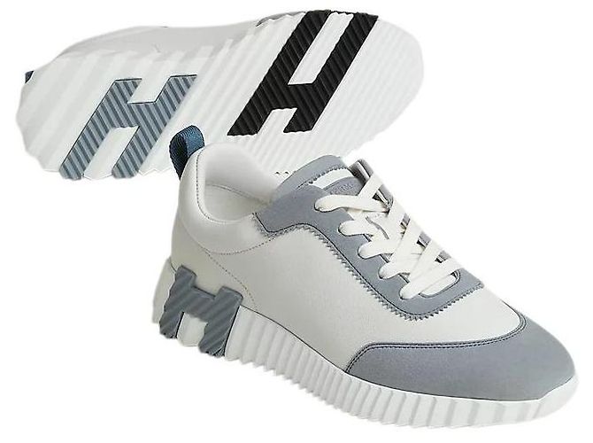 Hermès Bouncing Sneakers Scarpe Sportive Donna Suede Goat Leather Blanc Blue Galet - vista 2