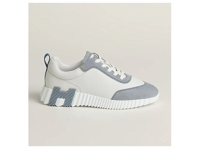 Hermès Bouncing Sneakers Scarpe Sportive Donna Suede Goat Leather Blanc Blue Galet - vista 4