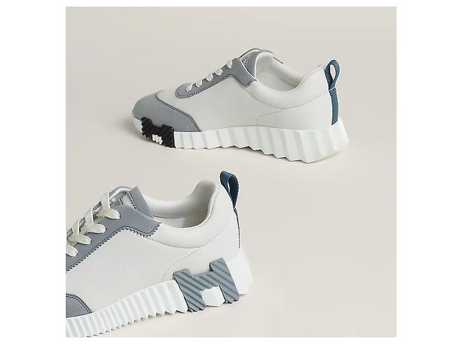 Hermès Bouncing Sneakers Scarpe Sportive Donna Suede Goat Leather Blanc Blue Galet - vista 6