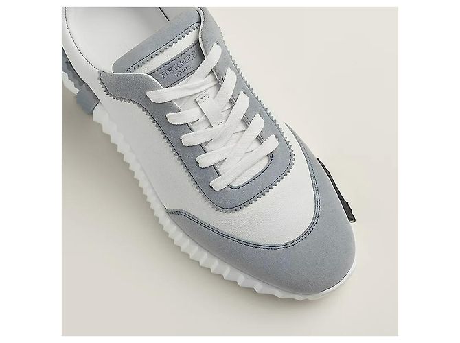 Hermès Bouncing Sneakers Scarpe Sportive Donna Suede Goat Leather Blanc Blue Galet - vista 7