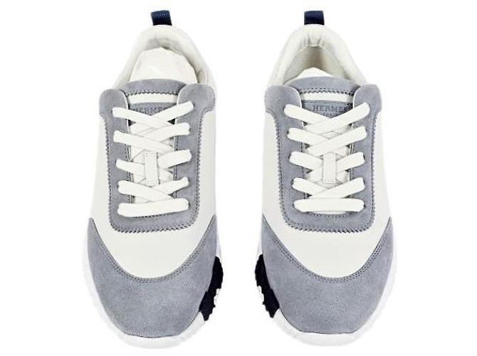 Hermès Bouncing Sneakers Scarpe Sportive Donna Suede Goat Leather Blanc Blue Galet - vista 8