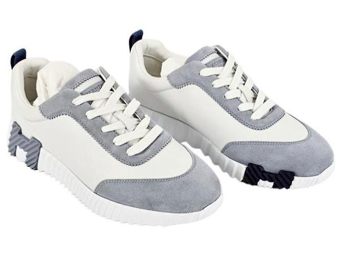 Hermès Bouncing Sneakers Scarpe Sportive Donna Suede Goat Leather Blanc Blue Galet - vista 9