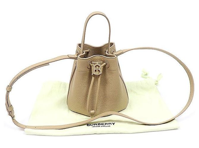Burberry Mini Borsa Secchiello TB in vitello grana Beige Marrone - vista 2