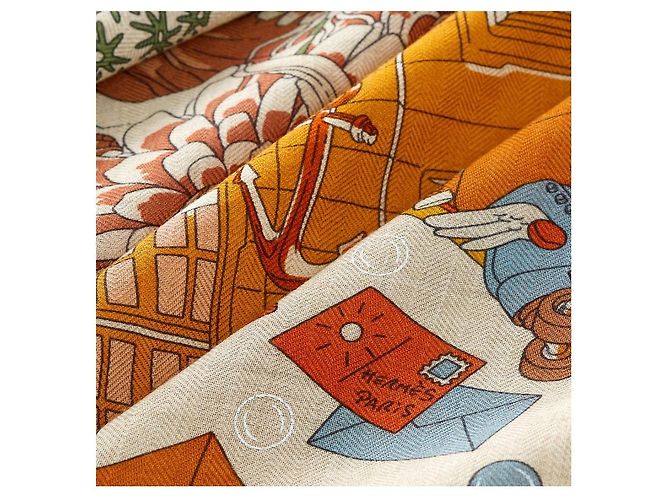 Hermès Flagship Schal 140 Orange Kaschmir Seide - Ansicht 5