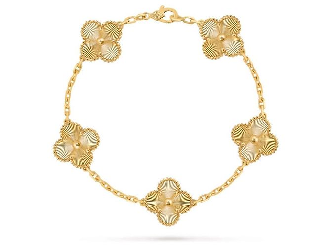 Van Cleef & Arpels Bracciale Vintage Alhambra Motivi Guilloché Oro Giallo - vista 9