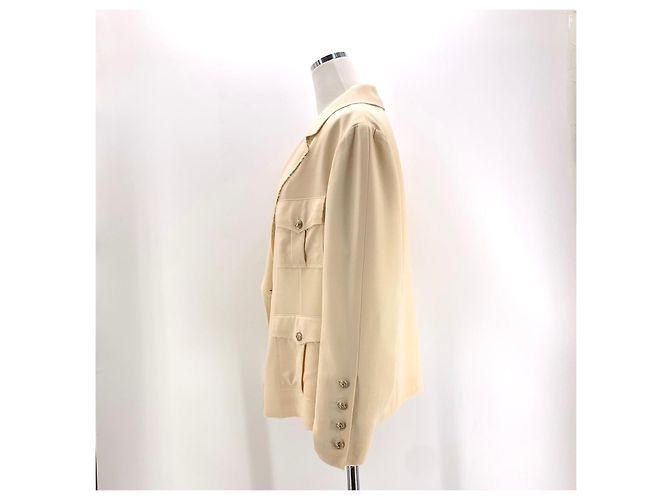 Chanel Logo Gold Button Blazer Jacket White - view 11