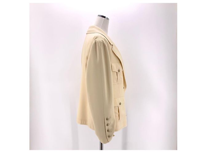 Chanel Logo Gold Button Blazer Jacket White - view 12