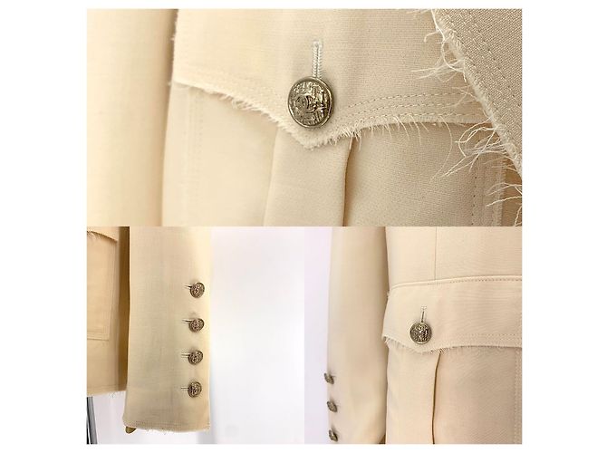 Chanel Logo Gold Button Blazer Jacket White - view 14