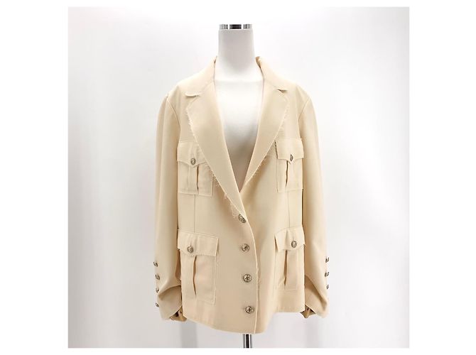 Chanel Logo Gold Button Blazer Jacket White - view 2