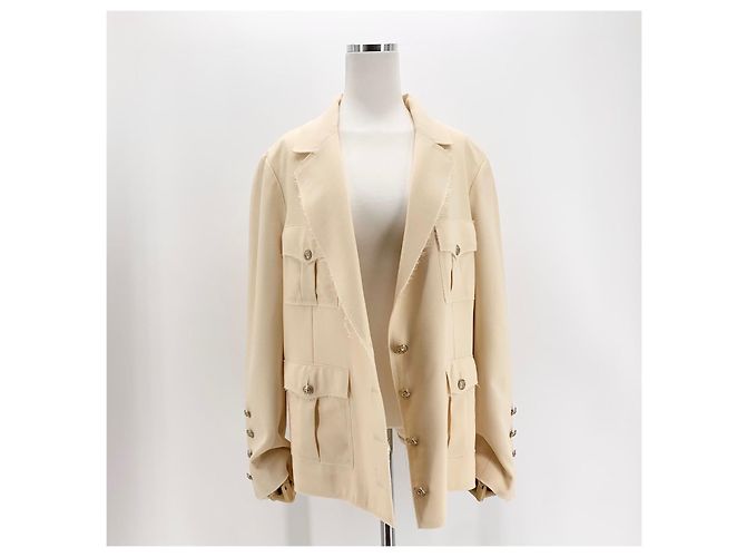 Chanel Logo Gold Button Blazer Jacket White - view 3