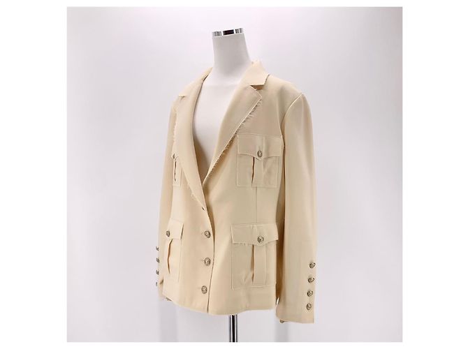 Chanel Logo Gold Button Blazer Jacket White - view 8
